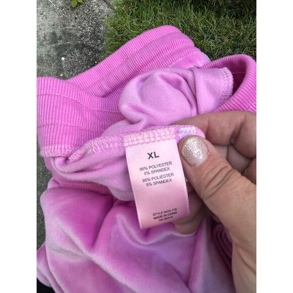 Juicy Couture OG Big Bling Velour Track Pants Rhinestone Logo Pink Size XL - Picture 9 of 10